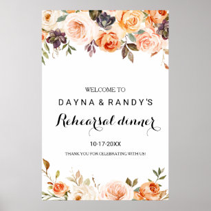 Rustic Autumn Floral Rehearsal dinner Welcome Poster