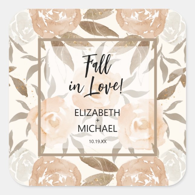 Rustic Autumn Floral Square Sticker (Front)