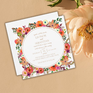 Rustic Autumn Floral Square Wedding Invitation