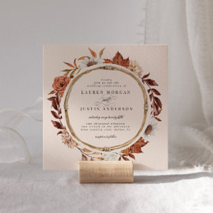 rustic autumn floral square Wedding Invitation