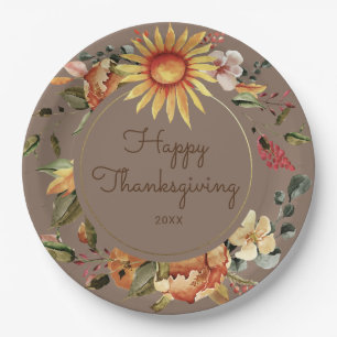 Rustic Autumn Floral Thanksgiving Dinner Paper Plate