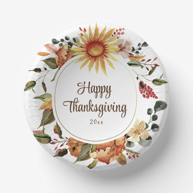 Rustic Autumn Floral Thanksgiving Dinner Paper Plate (Front)