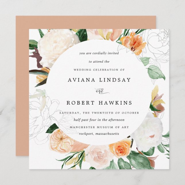 Rustic Autumn Floral Watercolor Wedding Invitation (Front/Back)