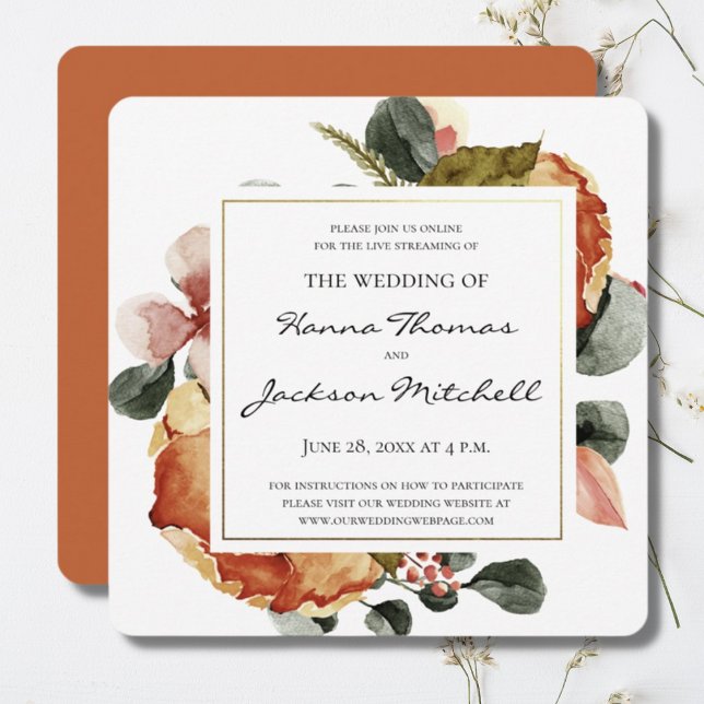 Rustic Autumn Floral Watercolor Wedding Invitation (Creator Uploaded)