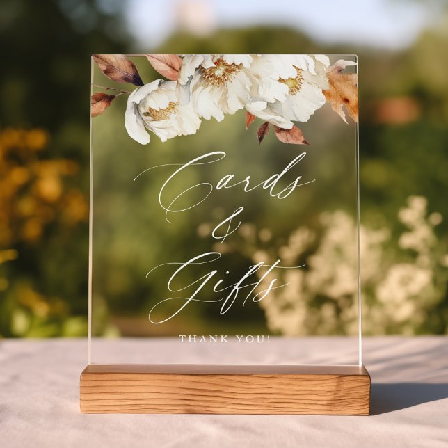 Rustic Autumn Floral Wedding Cards and Gifts Acrylic Sign (Please note: The wooden stand does not come with the sign. Zazzle sells a similar wood block.)
