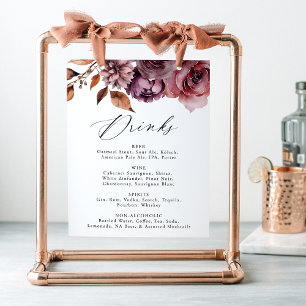 Rustic Autumn Floral Wedding Drink Menu Sign