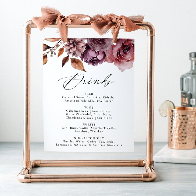 Rustic Autumn Floral Wedding Drink Menu Sign (Creator Uploaded)