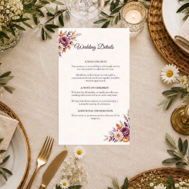 Rustic Autumn Floral Wedding Enclosure Card (Creator Uploaded)