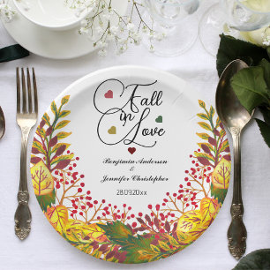 Rustic Autumn Floral Wedding Fall in Love Paper Plate