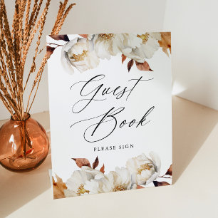 Rustic Autumn Floral Wedding Guest Book Pedestal Sign