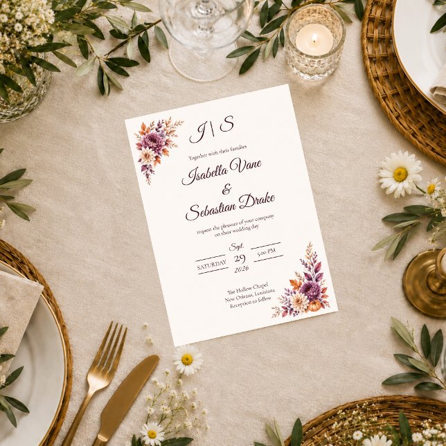 Rustic Autumn Floral Wedding Invitation (Creator Uploaded)