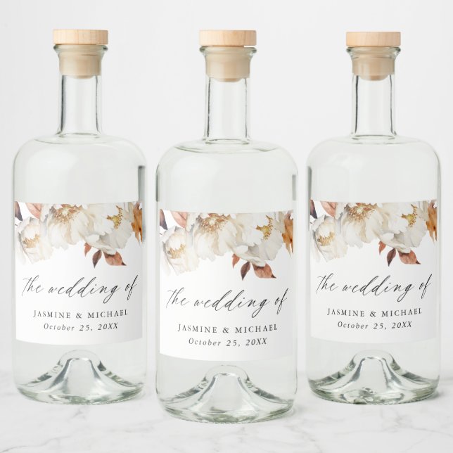 Rustic Autumn Floral Wedding Liquor Bottle Label (Bottles)