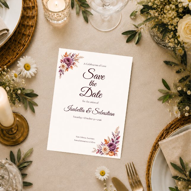 Rustic Autumn Floral Wedding Save The Date (Creator Uploaded)