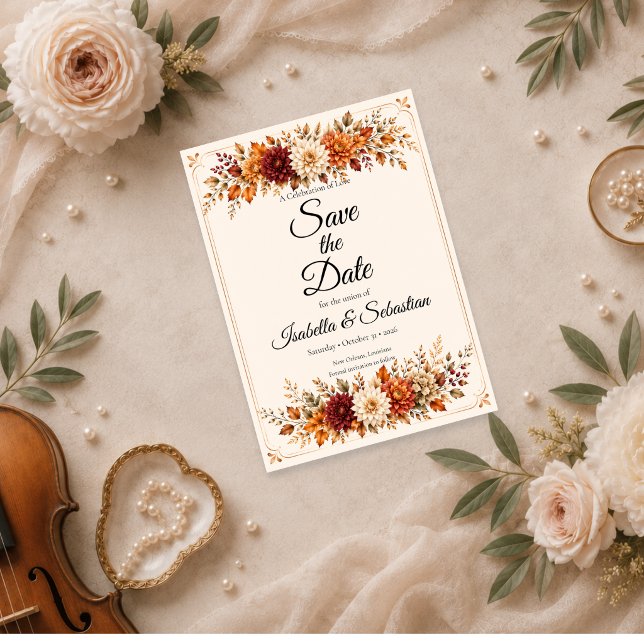 Rustic Autumn Floral Wedding Save The Date (Creator Uploaded)