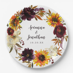 Rustic Autumn Floral Wedding Thank You Paper Plate