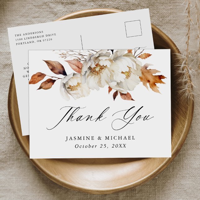 Rustic Autumn Floral Wedding Thank You Postcard (Creator Uploaded)