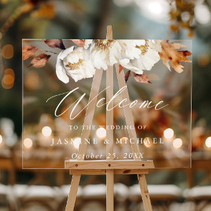Rustic Autumn Floral Wedding Welcome Acrylic Sign