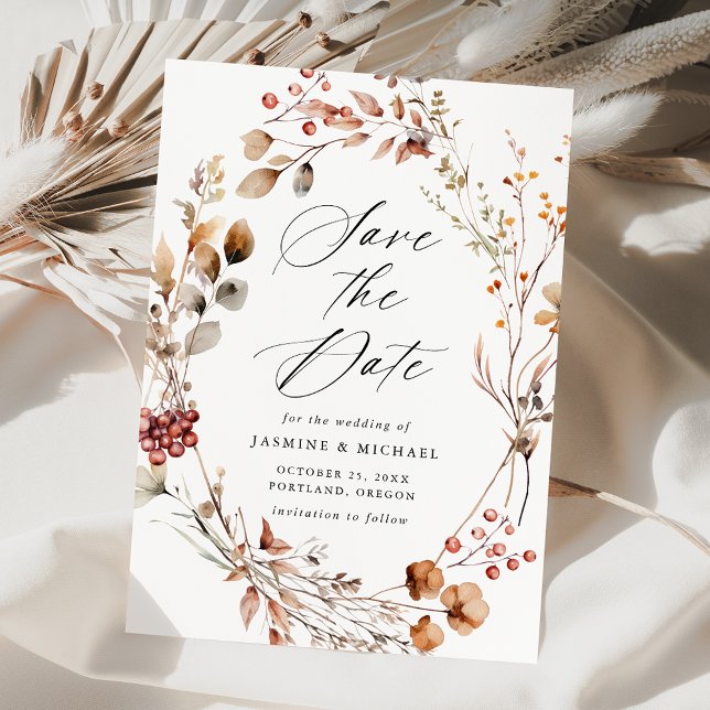 Rustic Autumn Floral Wreath Wedding Save The Date (Creator Uploaded)