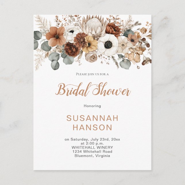 Rustic Autumn Flowers | Bridal Shower Postcard (Front)