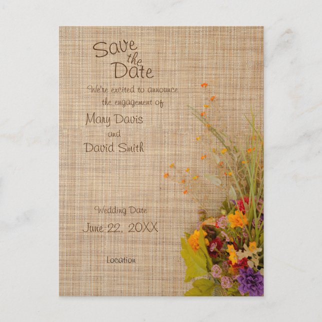 Rustic Autumn Flowers Save The Date Postcard (Front)
