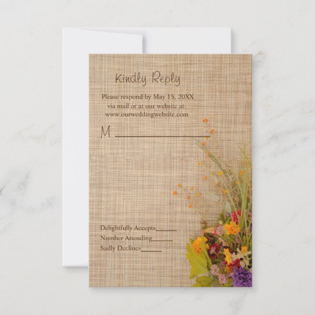 Rustic Autumn Flowers Wedding RSVP Card (Front)