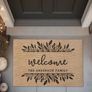 Rustic Autumn Foliage Family Name Welcome Doormat