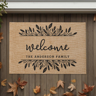 Rustic Autumn Foliage Family Name Welcome Doormat