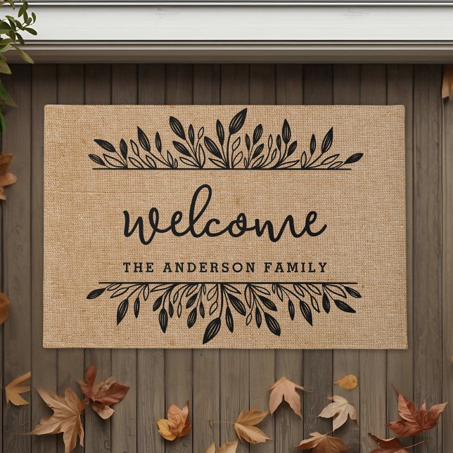 Rustic Autumn Foliage Family Name Welcome Doormat (Creator Uploaded)