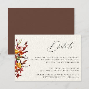 Rustic Autumn Foliage Floral Wedding Details Card