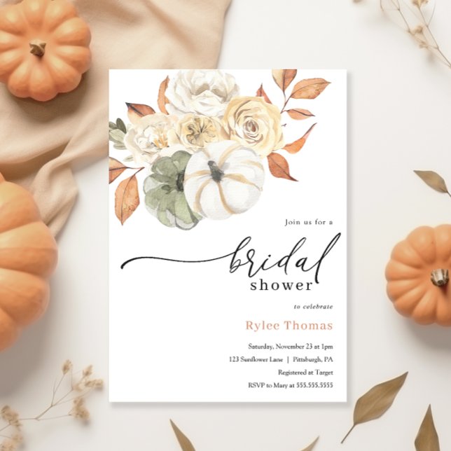 Rustic Autumn Foliage Pumpkin Autumn Bridal Shower Invitation (Creator Uploaded)