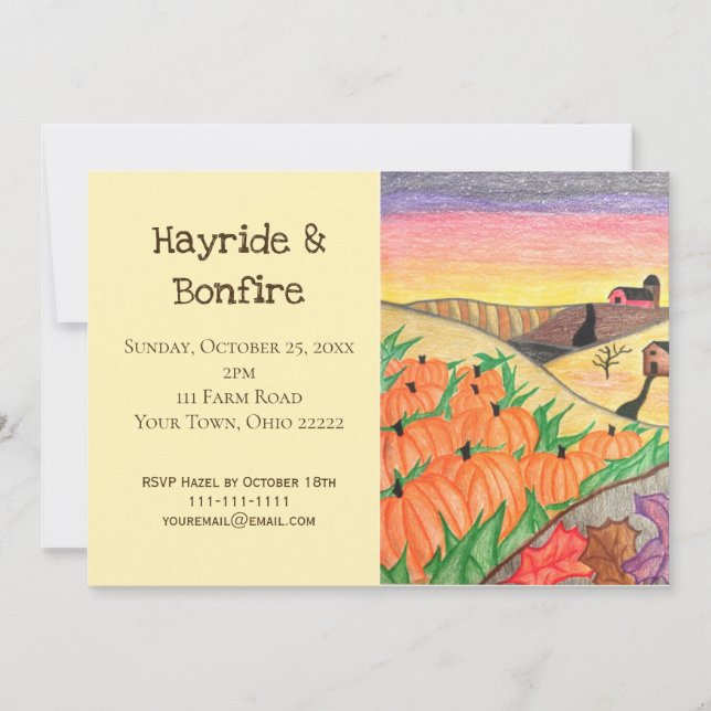 Rustic Autumn Folk Art Hayride Bonfire Party Invitation (Front)