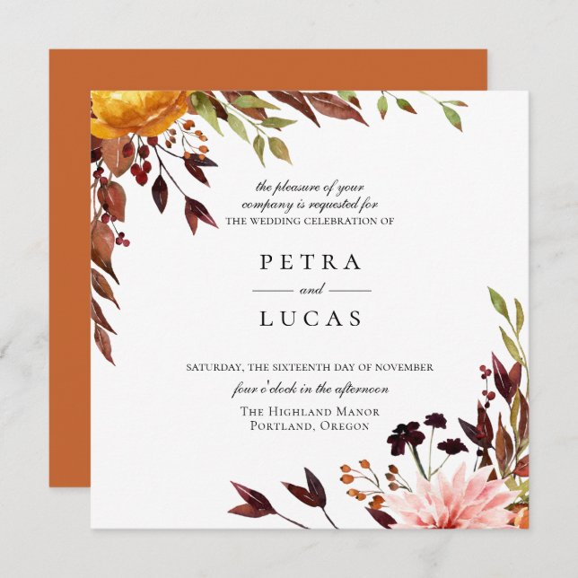Rustic Autumn Forest Botanical Wedding Invitation (Front/Back)