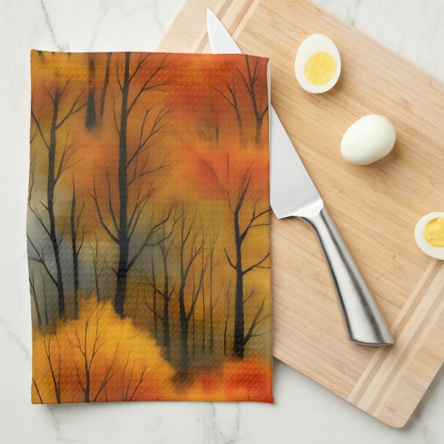 Rustic Autumn Forest - Fall Watercolor  Tea Towel (Quarter Fold)