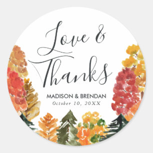 Rustic Autumn Forest Fall Wedding Classic Round Sticker