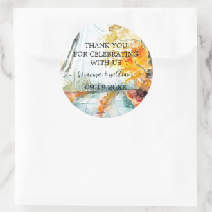 Rustic Autumn Forest Wedding Favour Classic Round Sticker