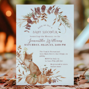 Rustic Autumn Fox Pumpkin Baby Shower Invitation