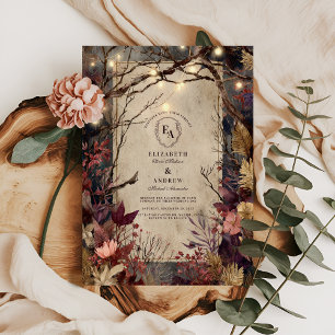 Rustic Autumn Glow & Burgundy Blooms Invitation
