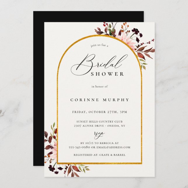 Rustic Autumn Golden Frame Bridal Shower Invitation (Front/Back)
