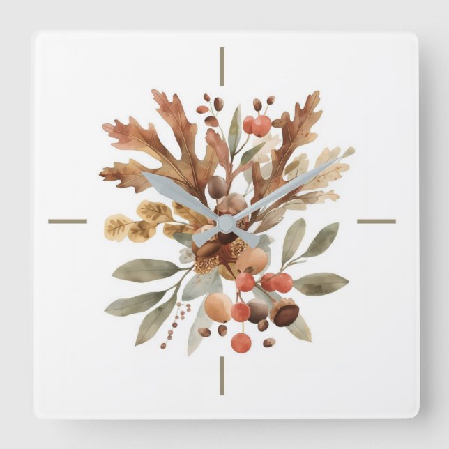 Rustic Autumn Harvest Botanical Wall Clock (Front)