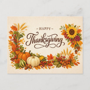 Rustic Autumn Harvest Happy Thanksgiving Holiday Postcard