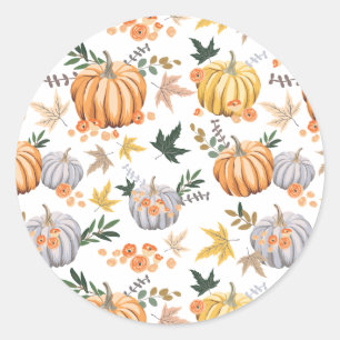 Rustic Autumn Harvest Pumpkin Pattern Thanksgiving Classic Round Sticker