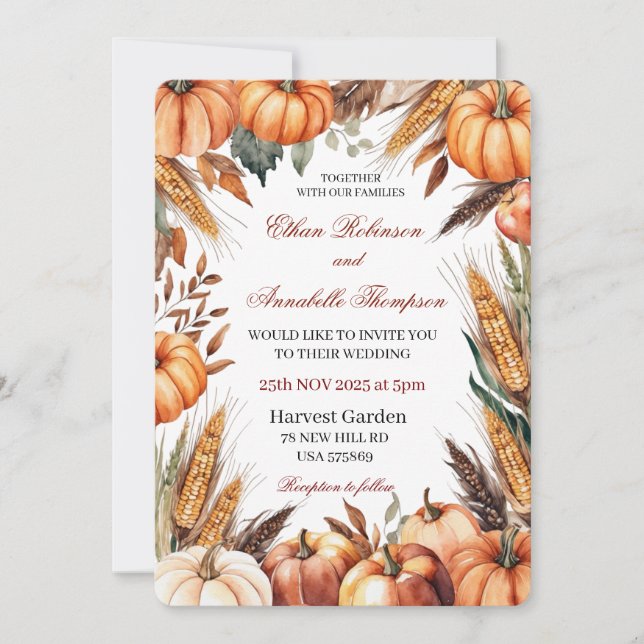 Rustic Autumn Harvest Wedding Invitation (Front)