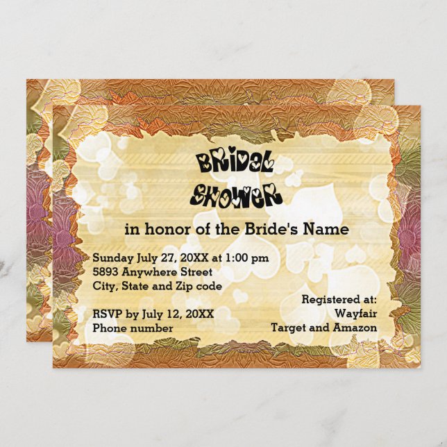 Rustic Autumn Hearts and Frame Image Bridal Shower Invitation (Front/Back)