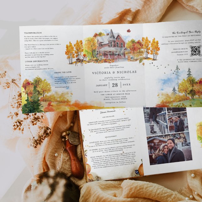Rustic Autumn Homestead Wedding Tri-Fold Invitation (Creator Uploaded)