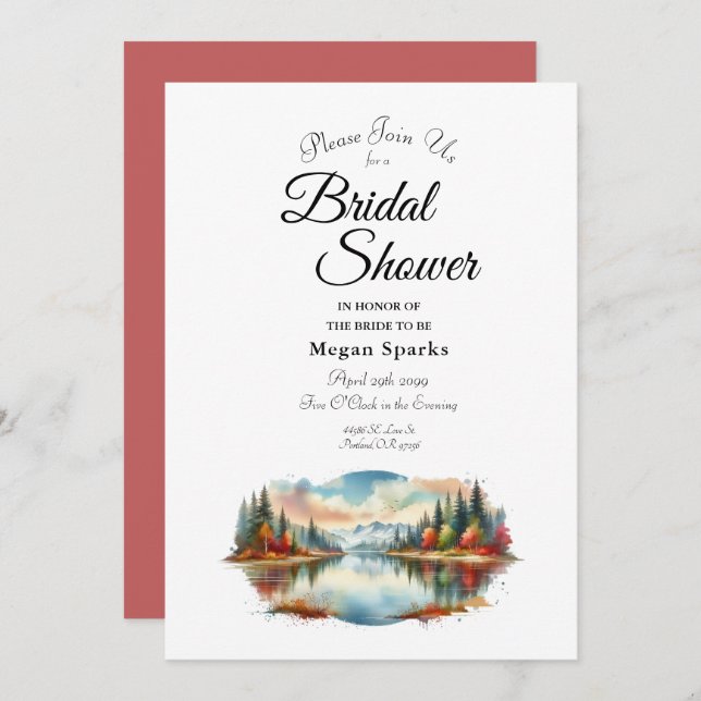 Rustic Autumn Lakeside Forest Bridal Shower Invitation (Front/Back)