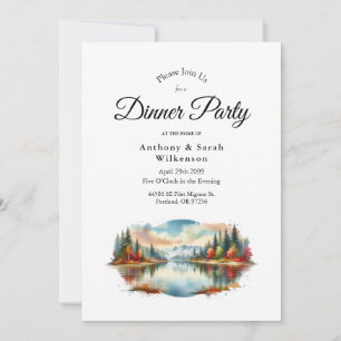 Rustic Autumn Lakeside Forest Home Dinner Party Invitation