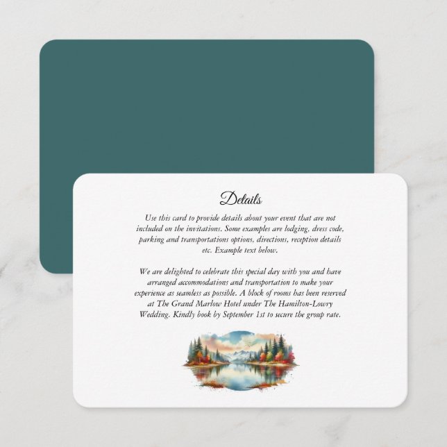 Rustic Autumn Lakeside Forest Wedding Enclosure Card (Front/Back)