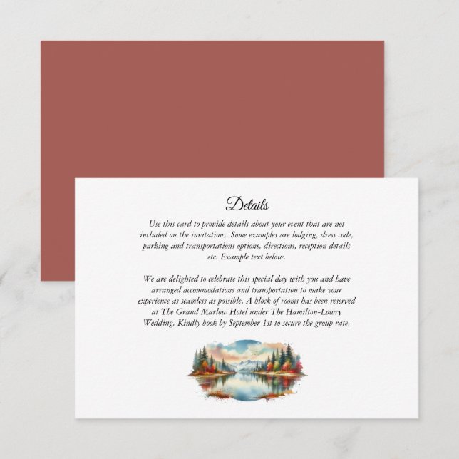 Rustic Autumn Lakeside Forest Wedding Enclosure Card (Front/Back)