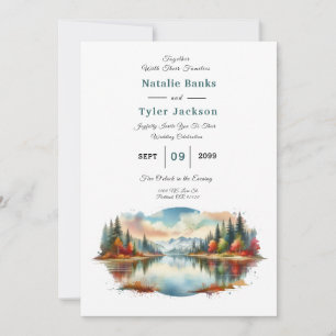 Rustic Autumn Lakeside Forest Wedding Invitation