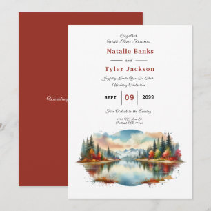 Rustic Autumn Lakeside Forest Wedding Invitation